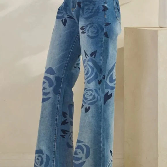 Oli & Hali Blue Floral Wide Leg Jeans - Picture 6 of 10